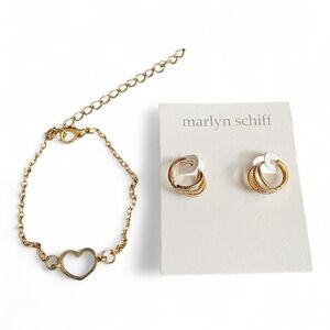Marlyn Schiff Gold Heart Bracelet and Earrings Bundle NWOT
